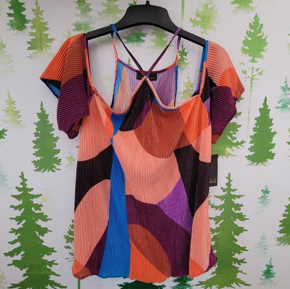 Bold Elements Asymmetrical Neck Short Sleeve Blouse.